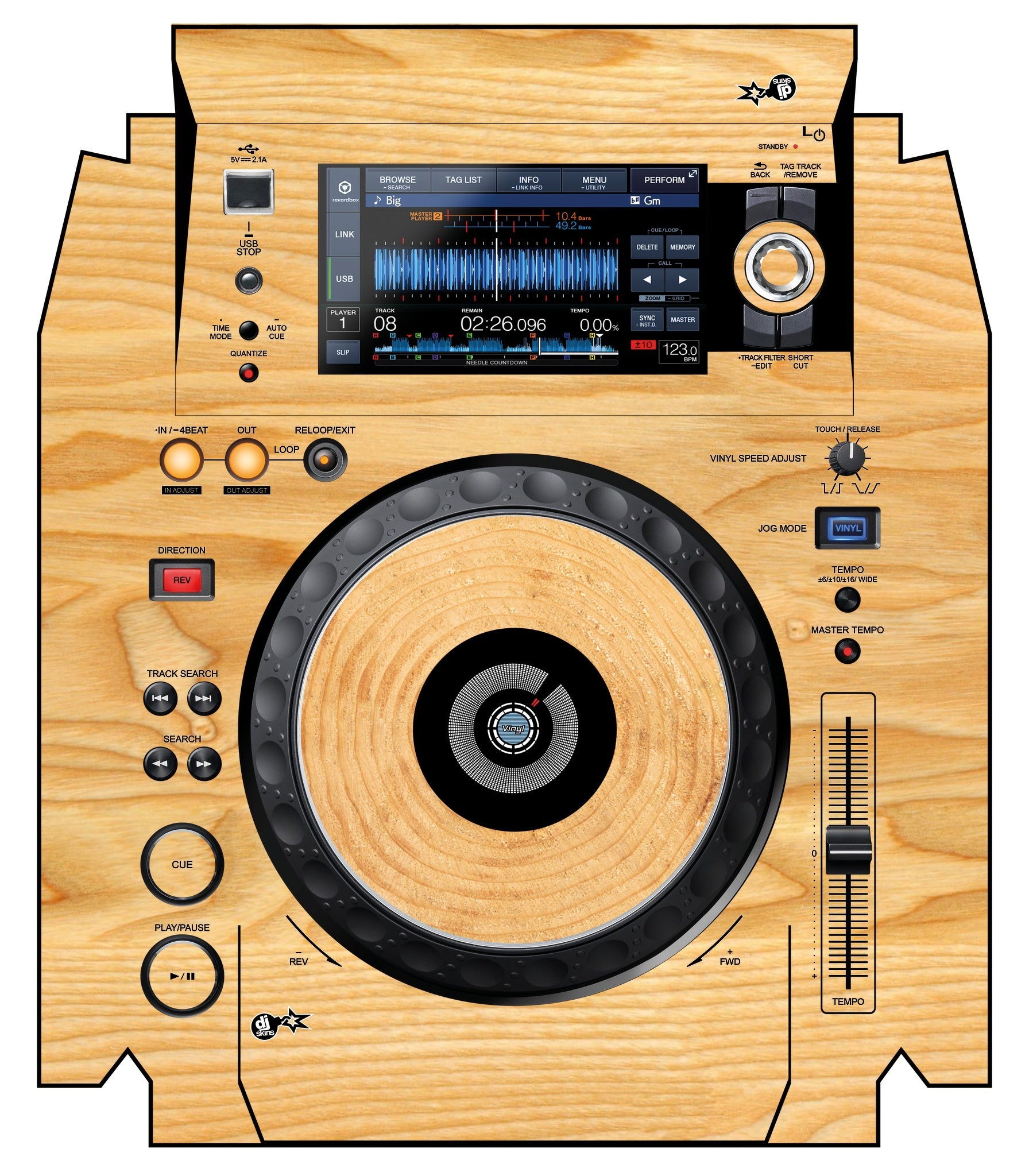 Pioneer DJ XDJ 1000 MK2 Skin Woody
