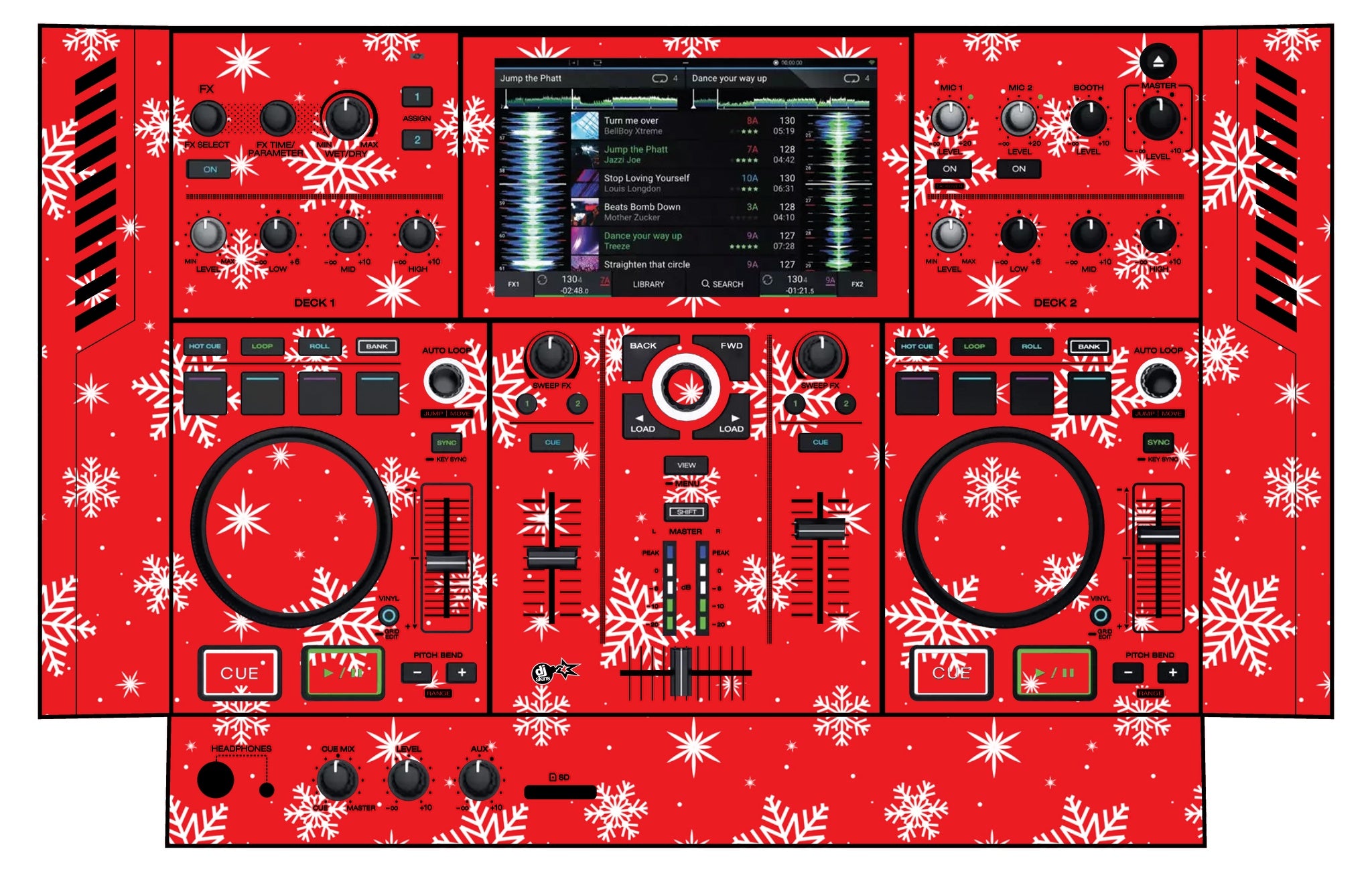 Denon DJ PRIME GO Skin X-MAS Red Snowflakes