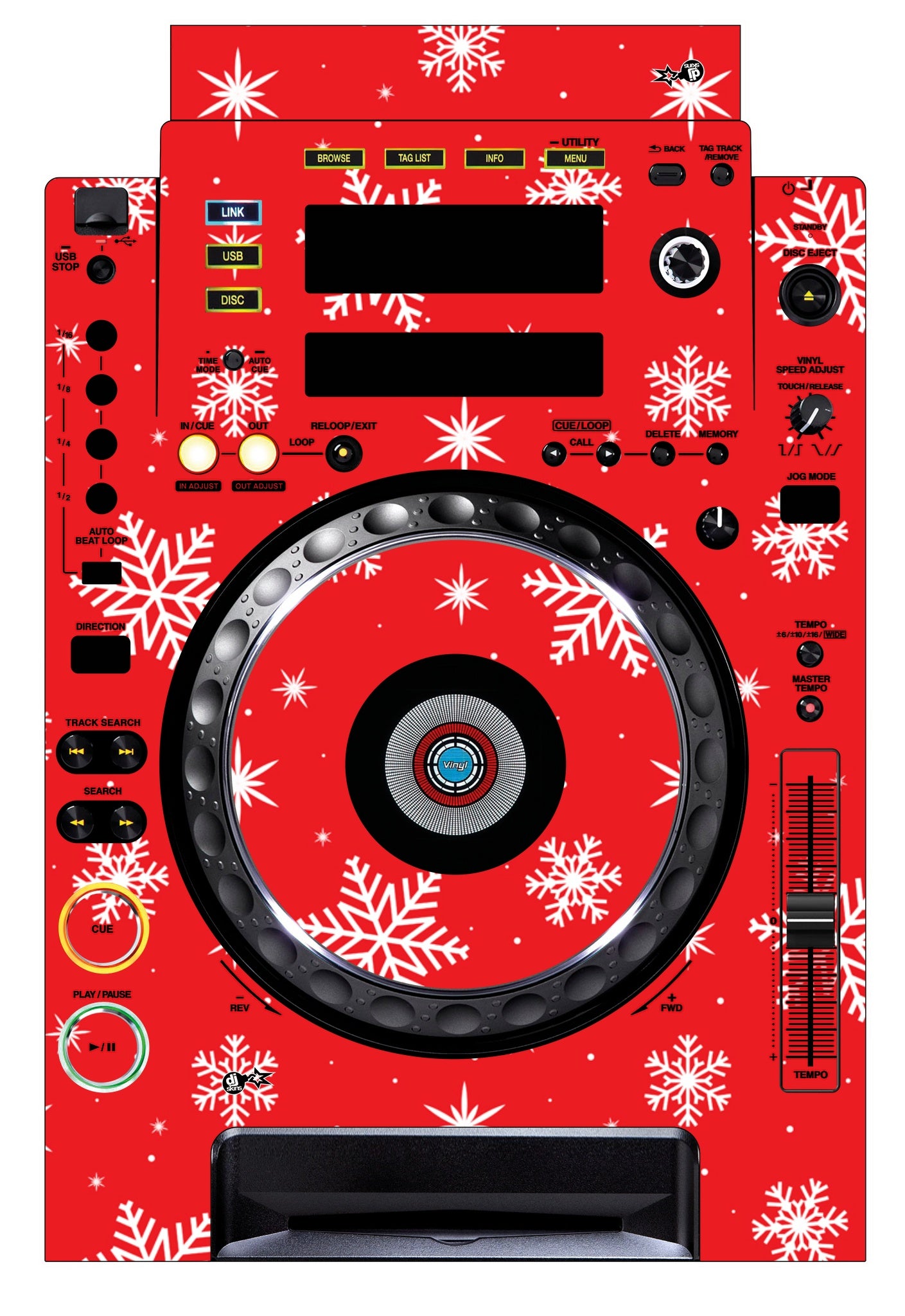 Pioneer DJ CDJ 900 Skin X-MAS Red Snowflakes