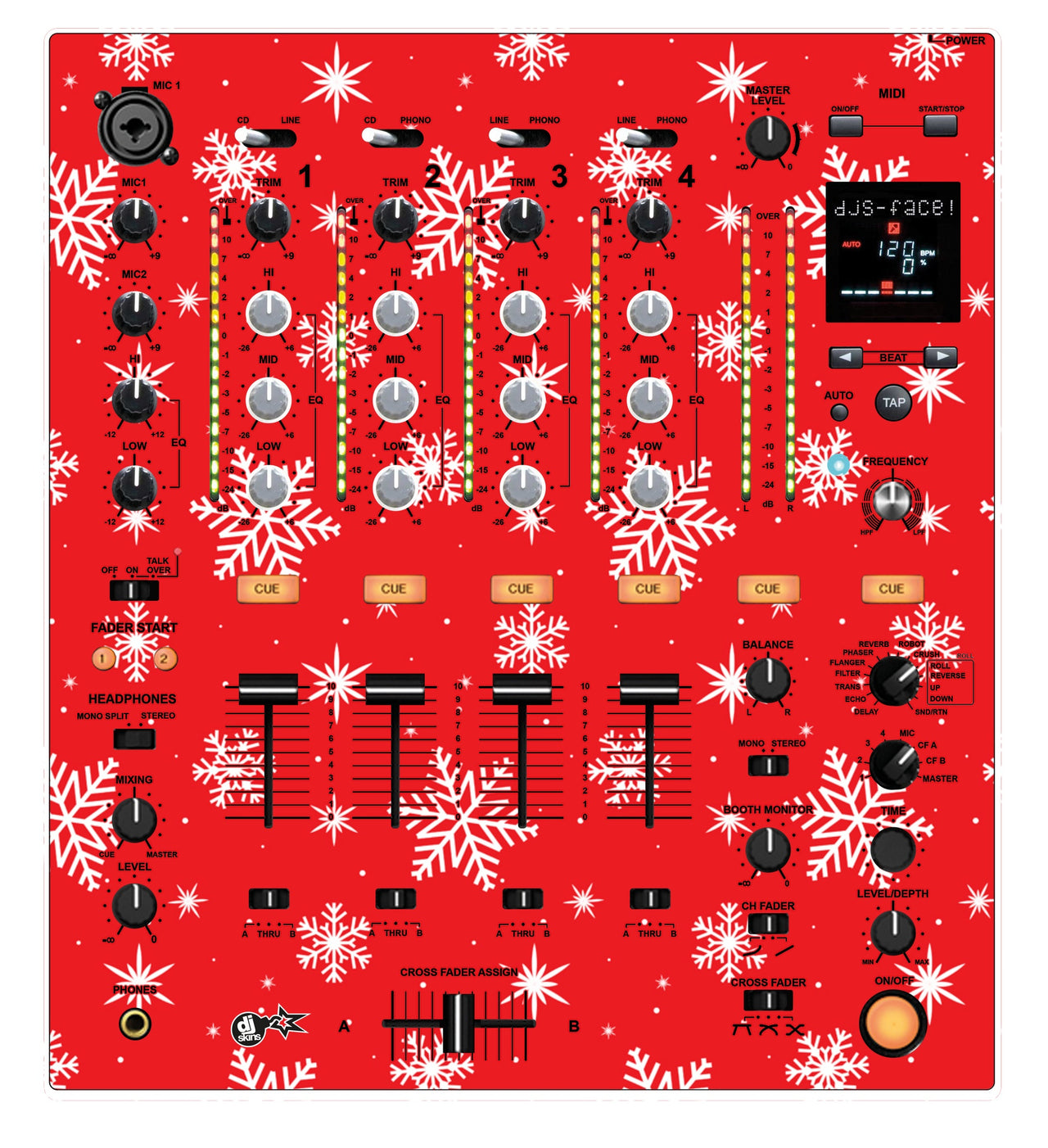Pioneer DJ DJM 700 Skin X-MAS Red Snowflakes