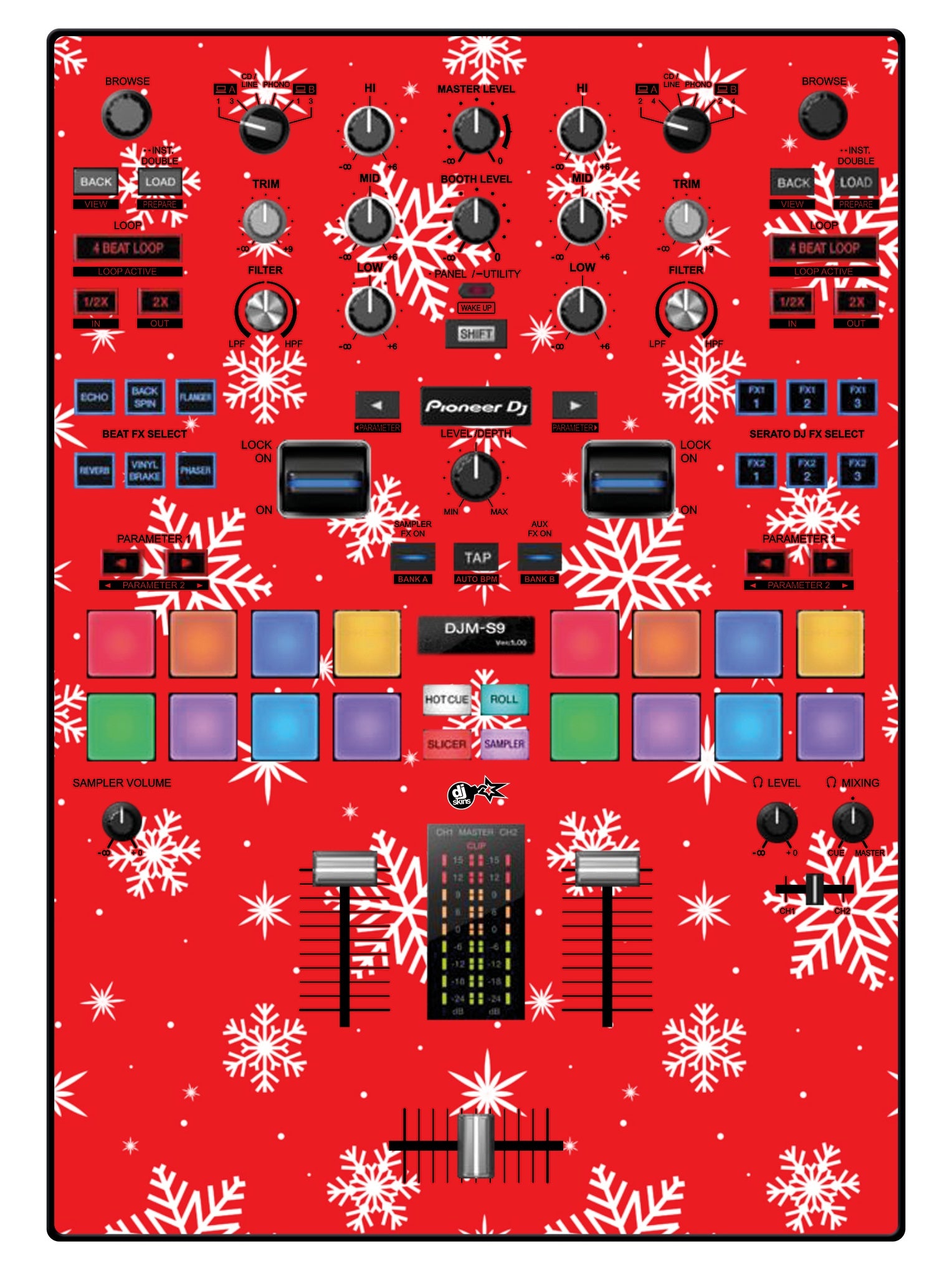 Pioneer DJ DJM S9 Skin X-MAS Red Snowflakes