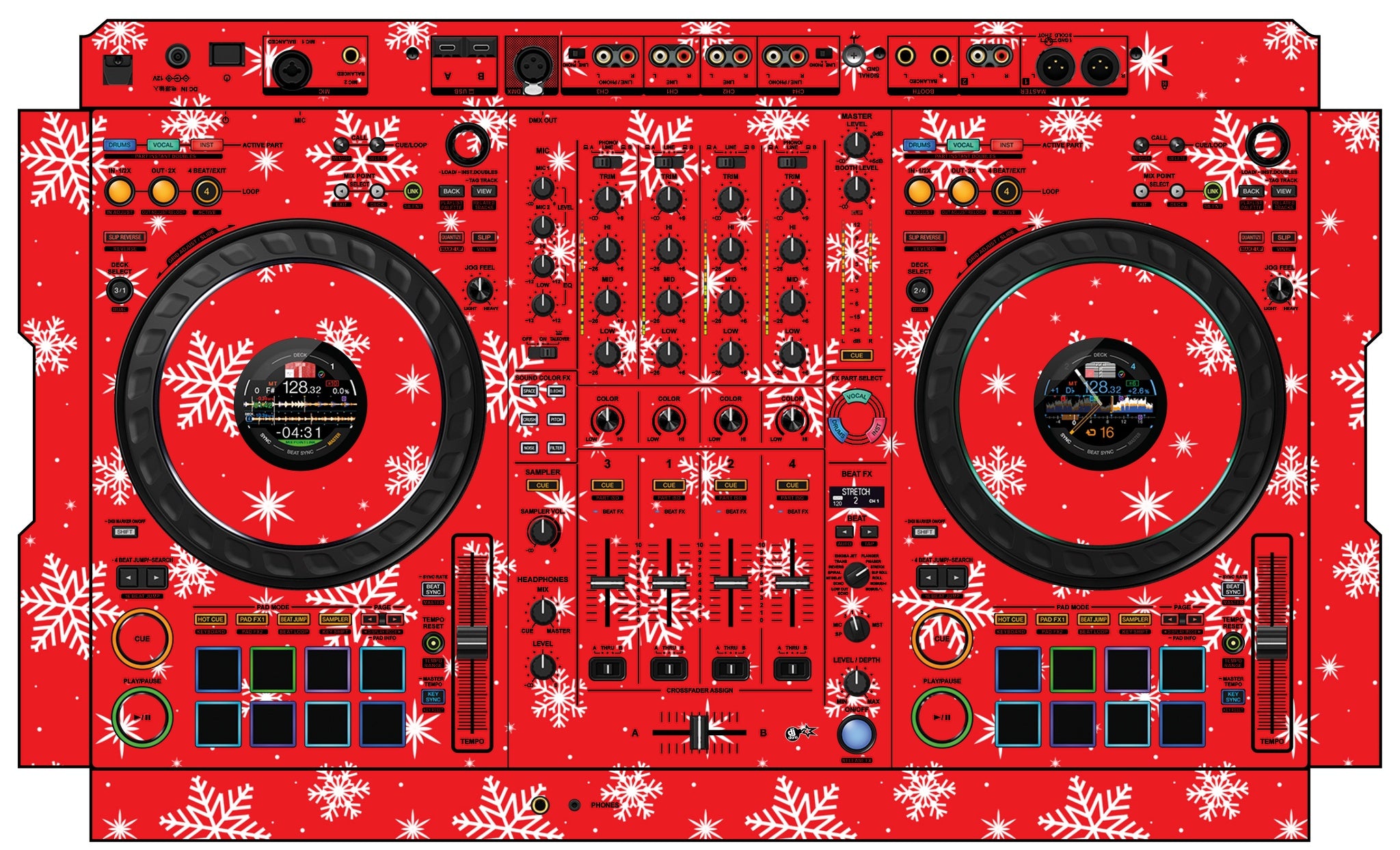 Pioneer DJ DDJ FLX10 Skin X-MAS Red Snowflakes