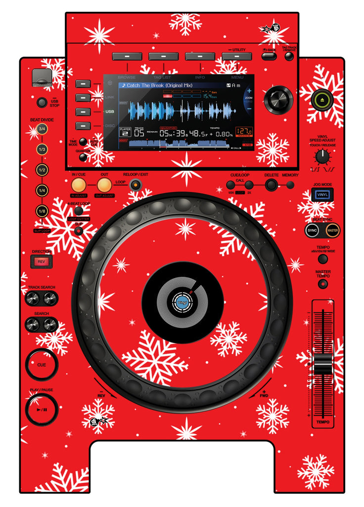 Pioneer DJ CDJ 900 NEXUS Skin X-MAS Red Snowflakes