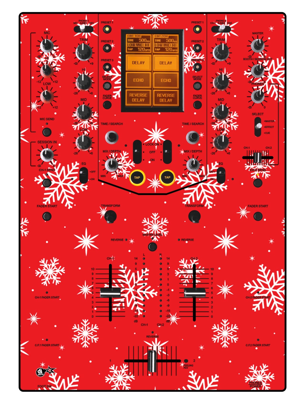 Pioneer DJ DJM 909 Skin X-MAS Red Snowflakes
