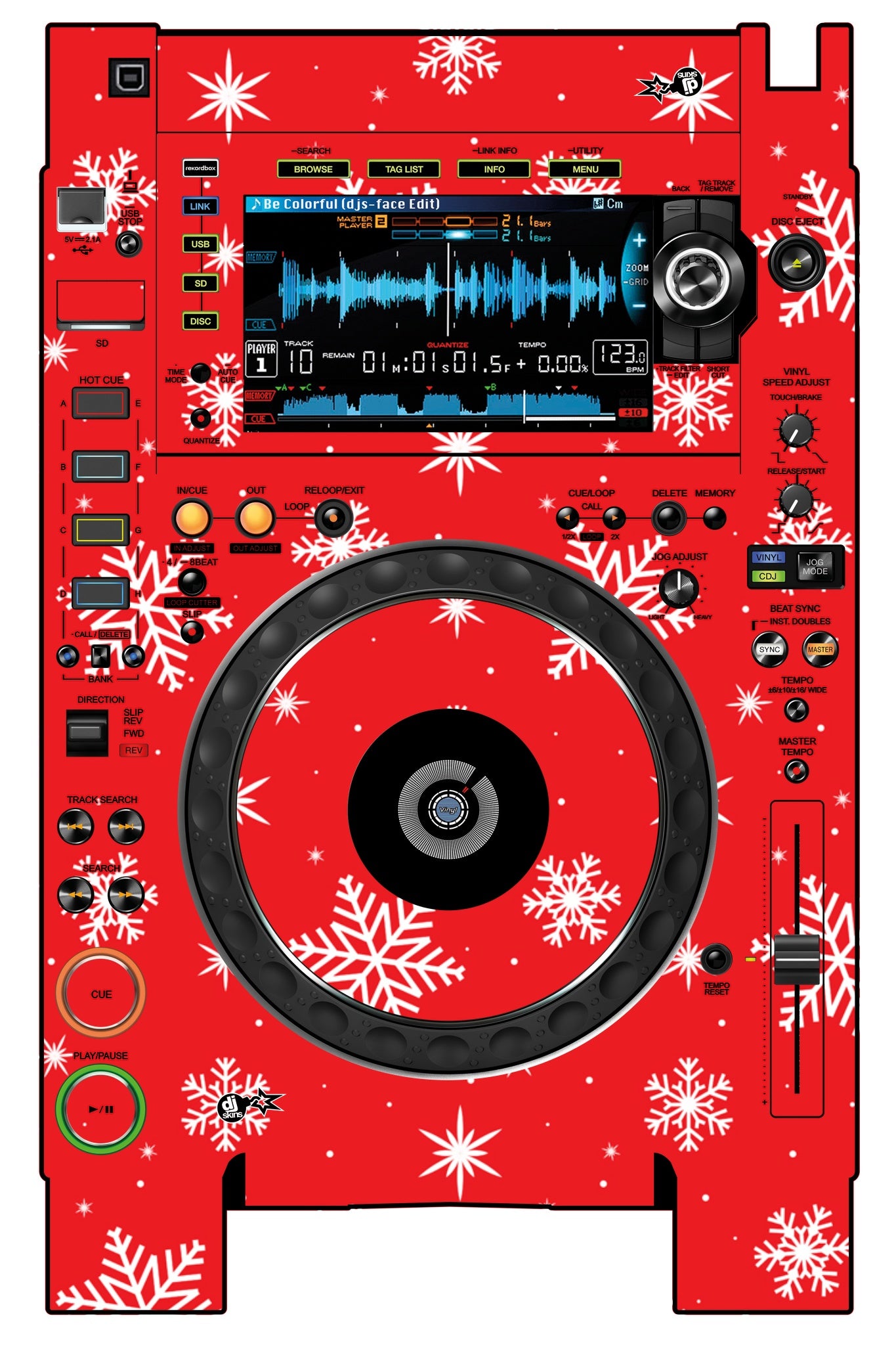 Pioneer DJ CDJ 2000 NEXUS 2 Skin X-MAS Red Snowflakes
