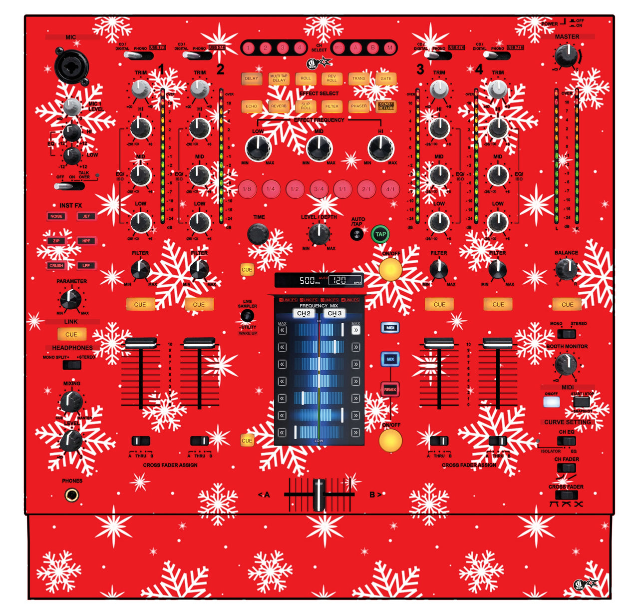 Pioneer DJ DJM 2000 Skin X-MAS Red Snowflakes