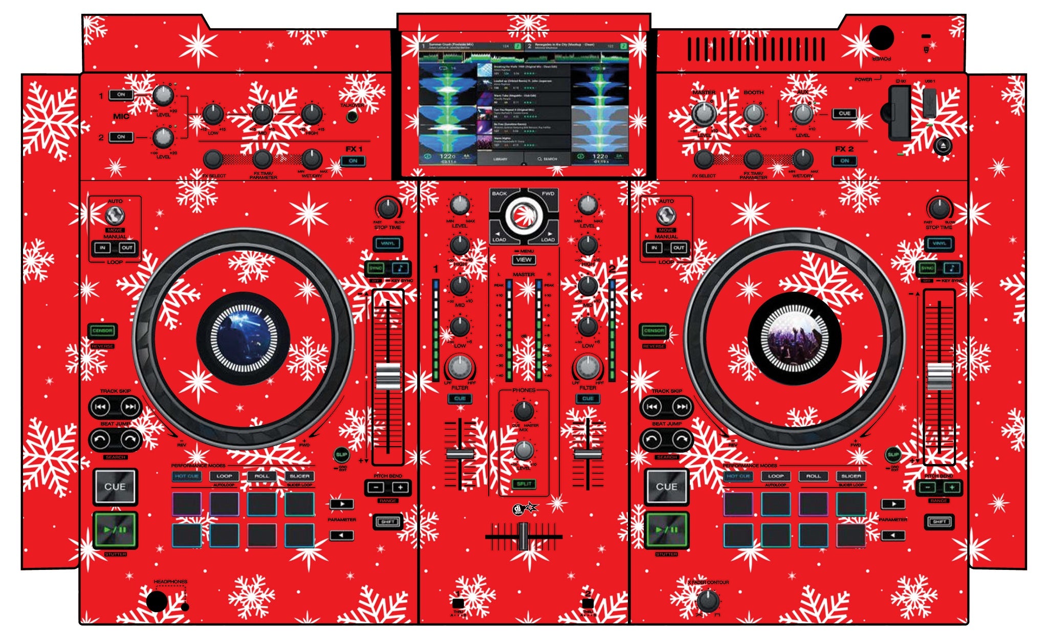 Denon DJ PRIME 2 Skin X-MAS Red Snowflakes