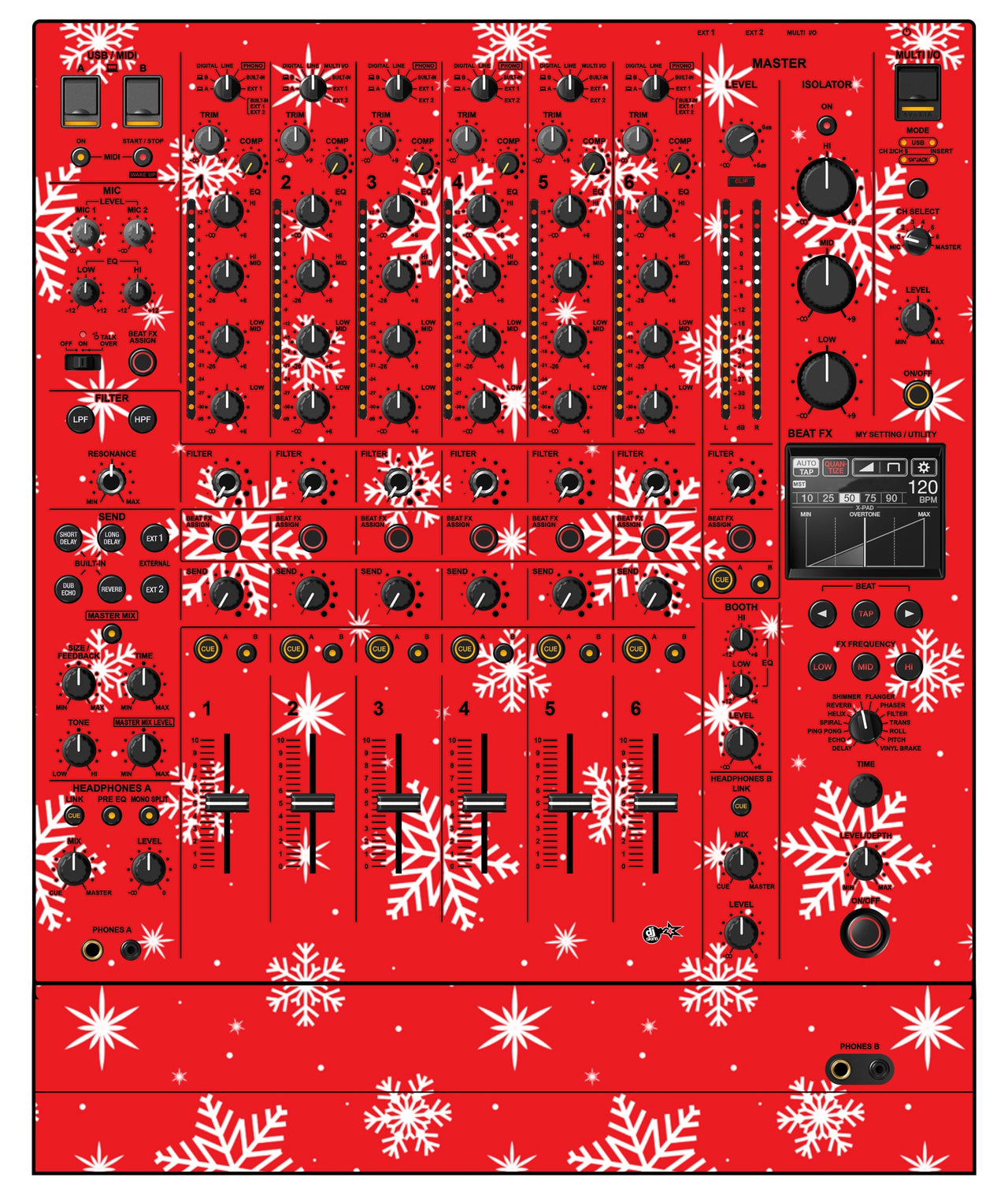 Pioneer DJ DJM V10 LF Skin X-MAS Red Snowflakes