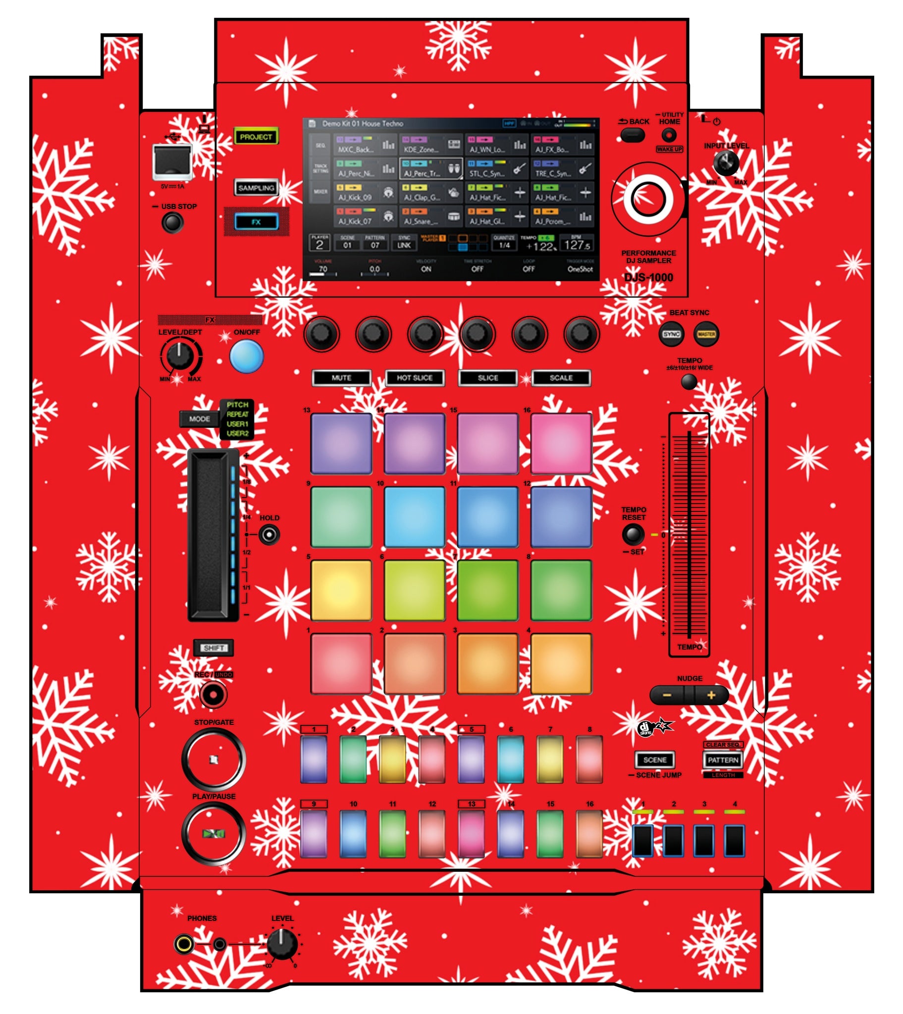 Pioneer DJ DJS 1000 Skin X-MAS Red Snowflakes