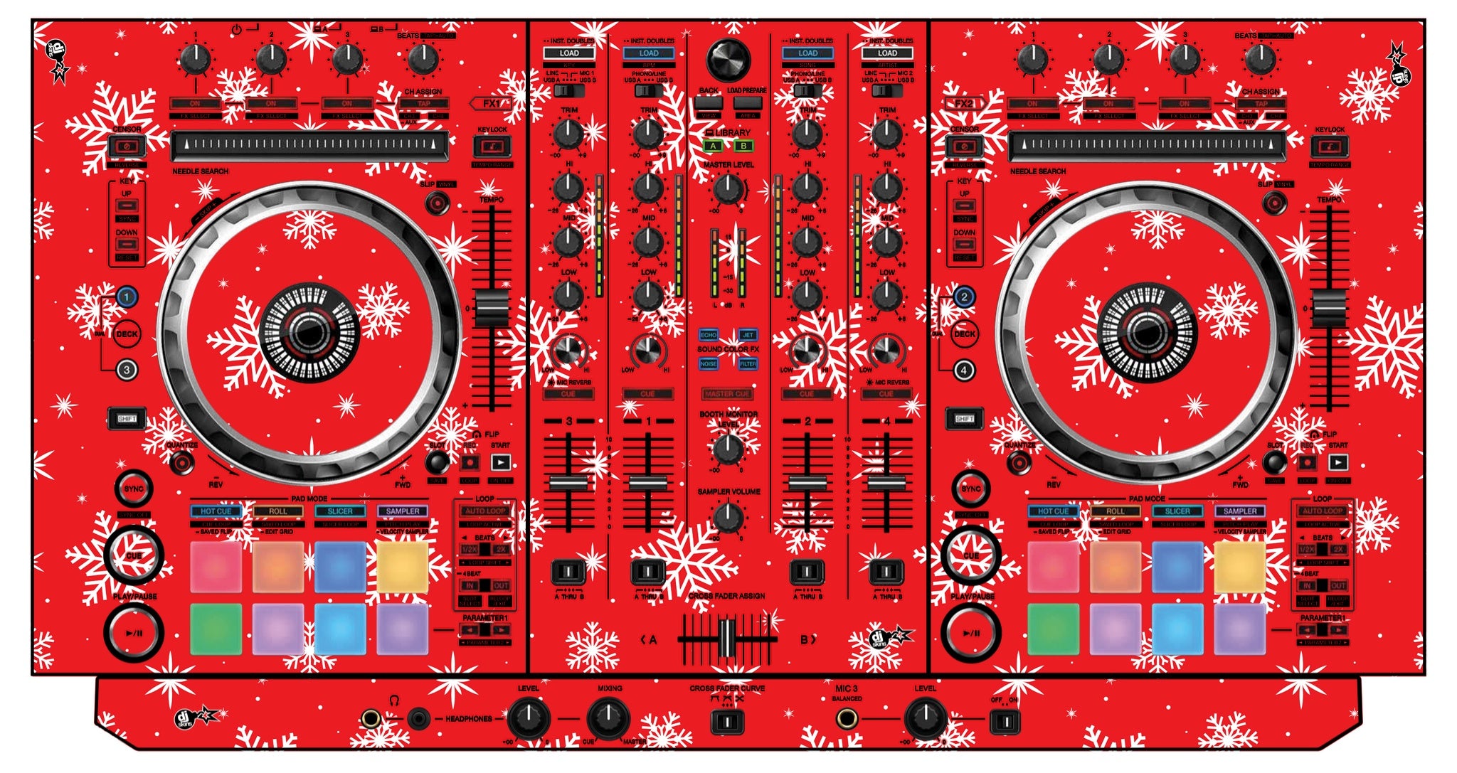 Pioneer DJ DDJ SX 3 Skin X-MAS Red Snowflakes