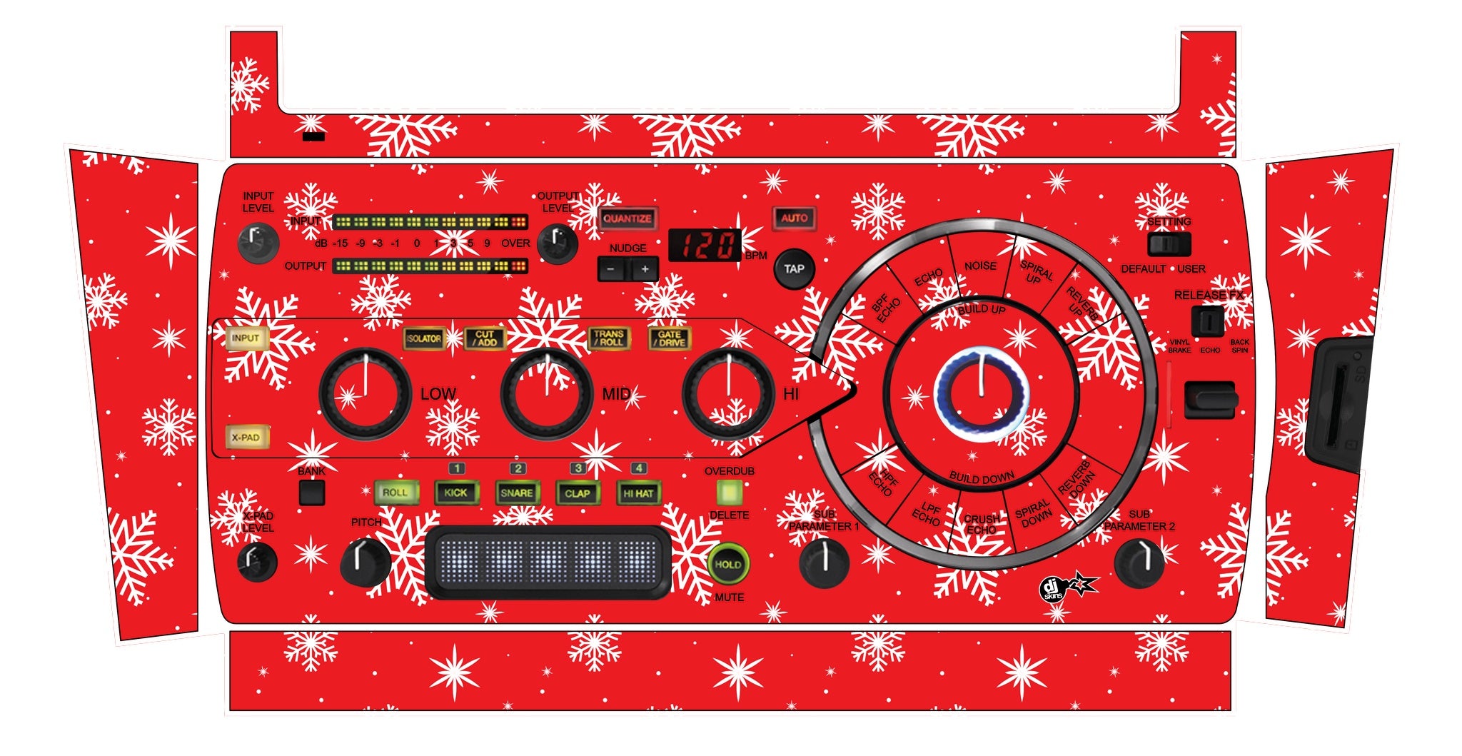 Pioneer DJ RMX 1000 Skin X-MAS Red Snowflakes