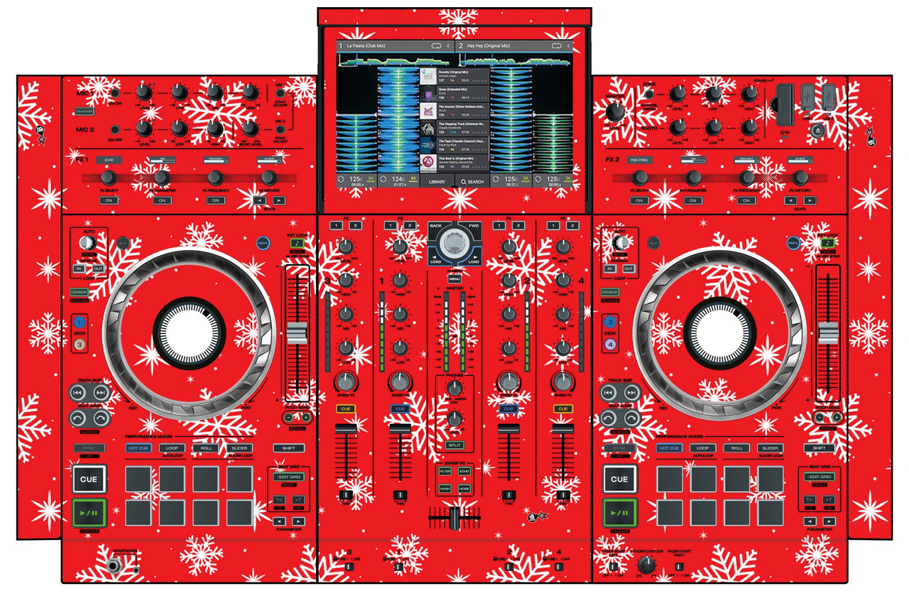 Denon DJ PRIME 4 Skin X-MAS Red Snowflakes