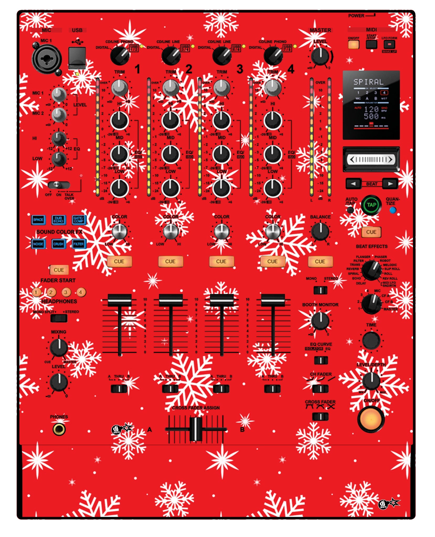 Pioneer DJ DJM 900 NEXUS Skin X-MAS Red Snowflakes