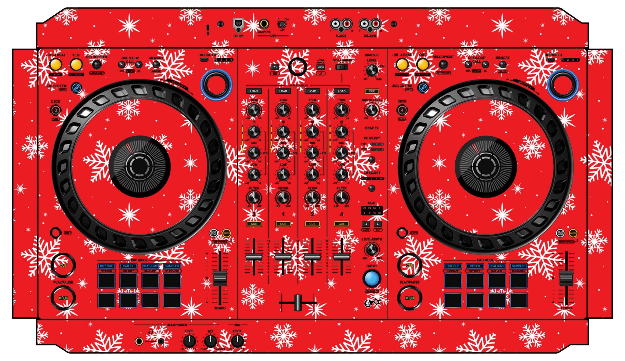 Pioneer DJ DDJ FLX6 Skin X-MAS Red Snowflakes