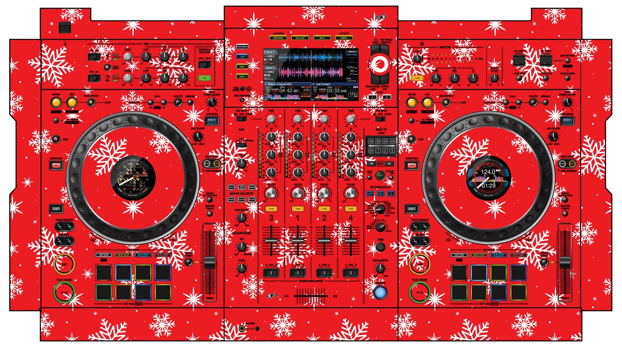 Pioneer DJ XDJ XZ Skin X-MAS Red Snowflakes