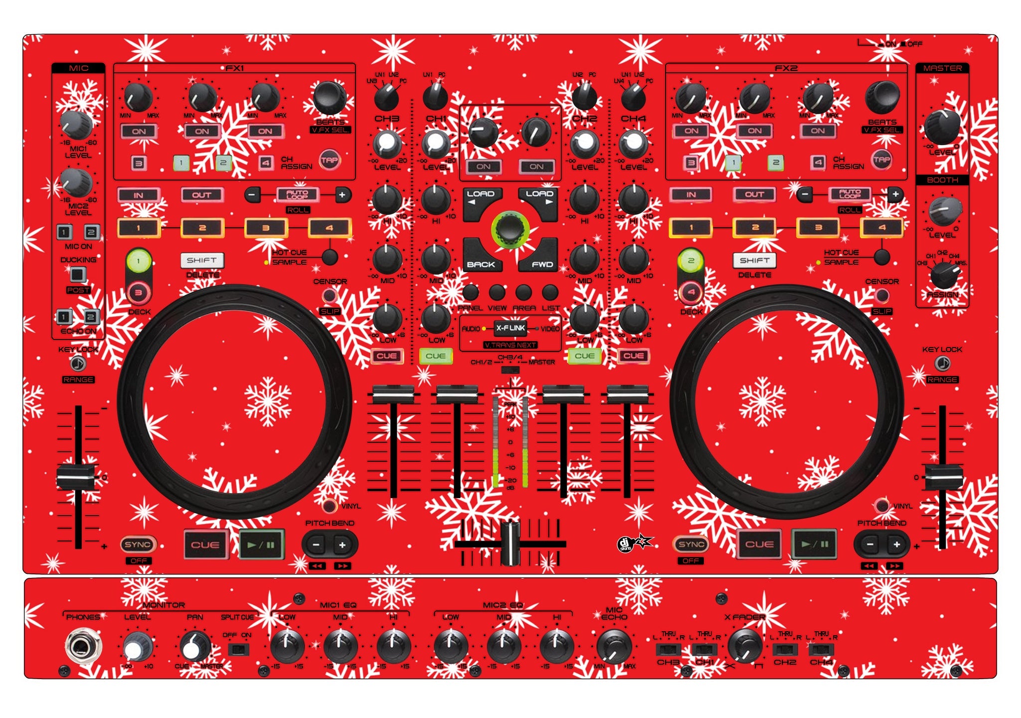 Denon DJ MC 6000 MK2 Skin X-MAS Red Snowflakes
