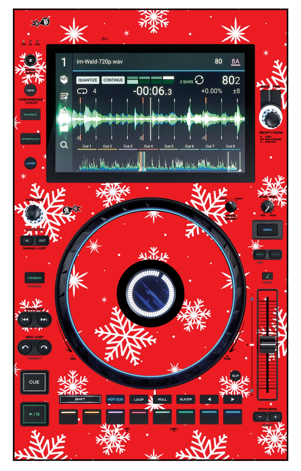 Denon DJ SC 6000 Skin X-MAS Red Snowflakes