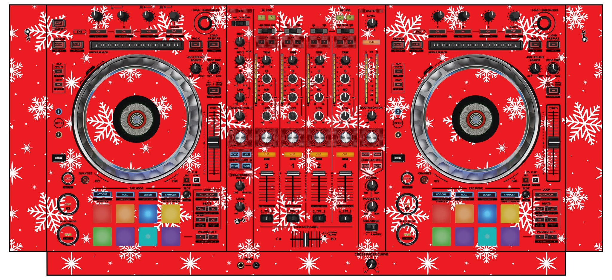 Pioneer DJ DDJ SZ 2 Skin X-MAS Red Snowflakes