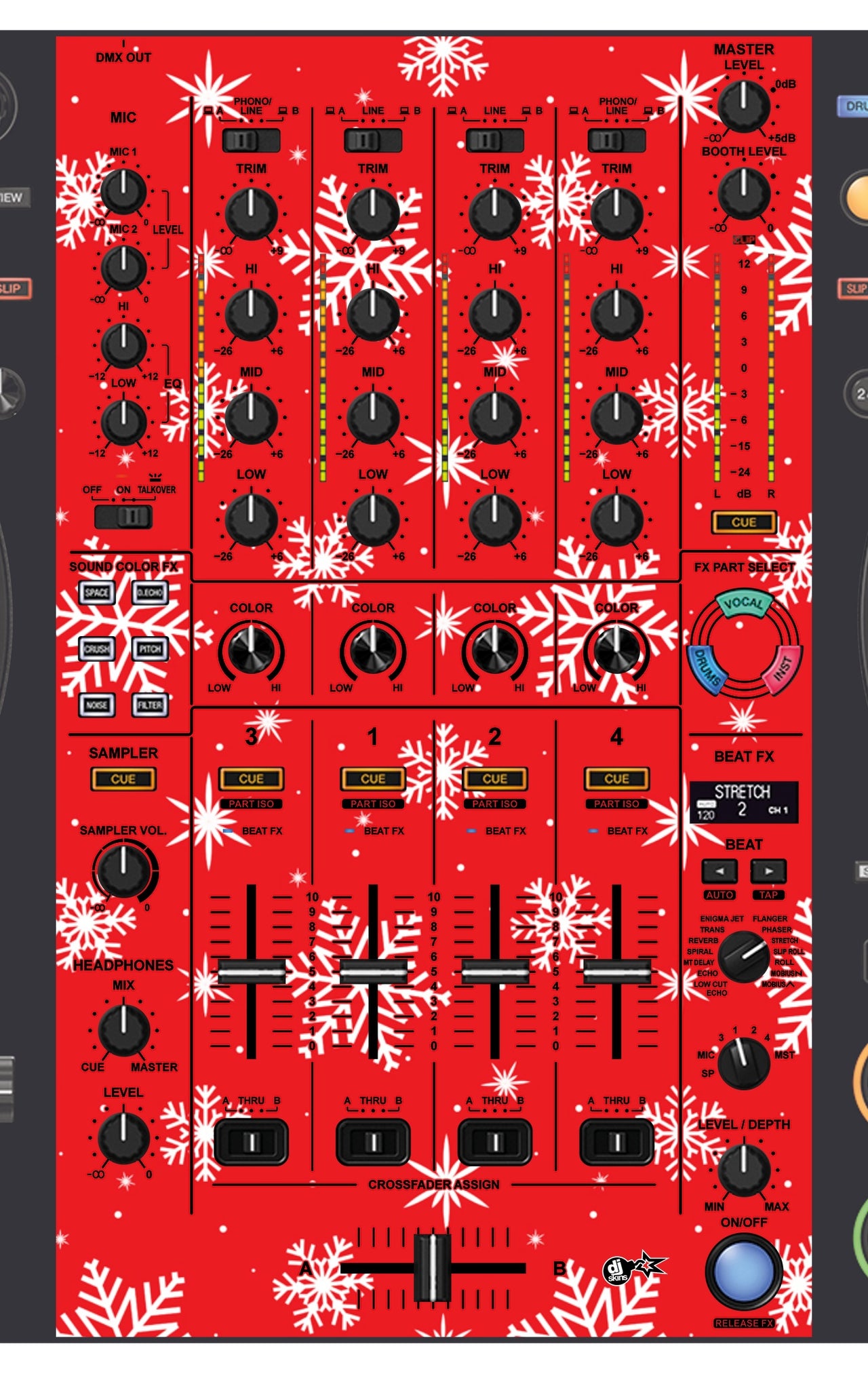 Pioneer DJ DDJ FLX10 MIXER Skin X-MAS Red Snowflakes