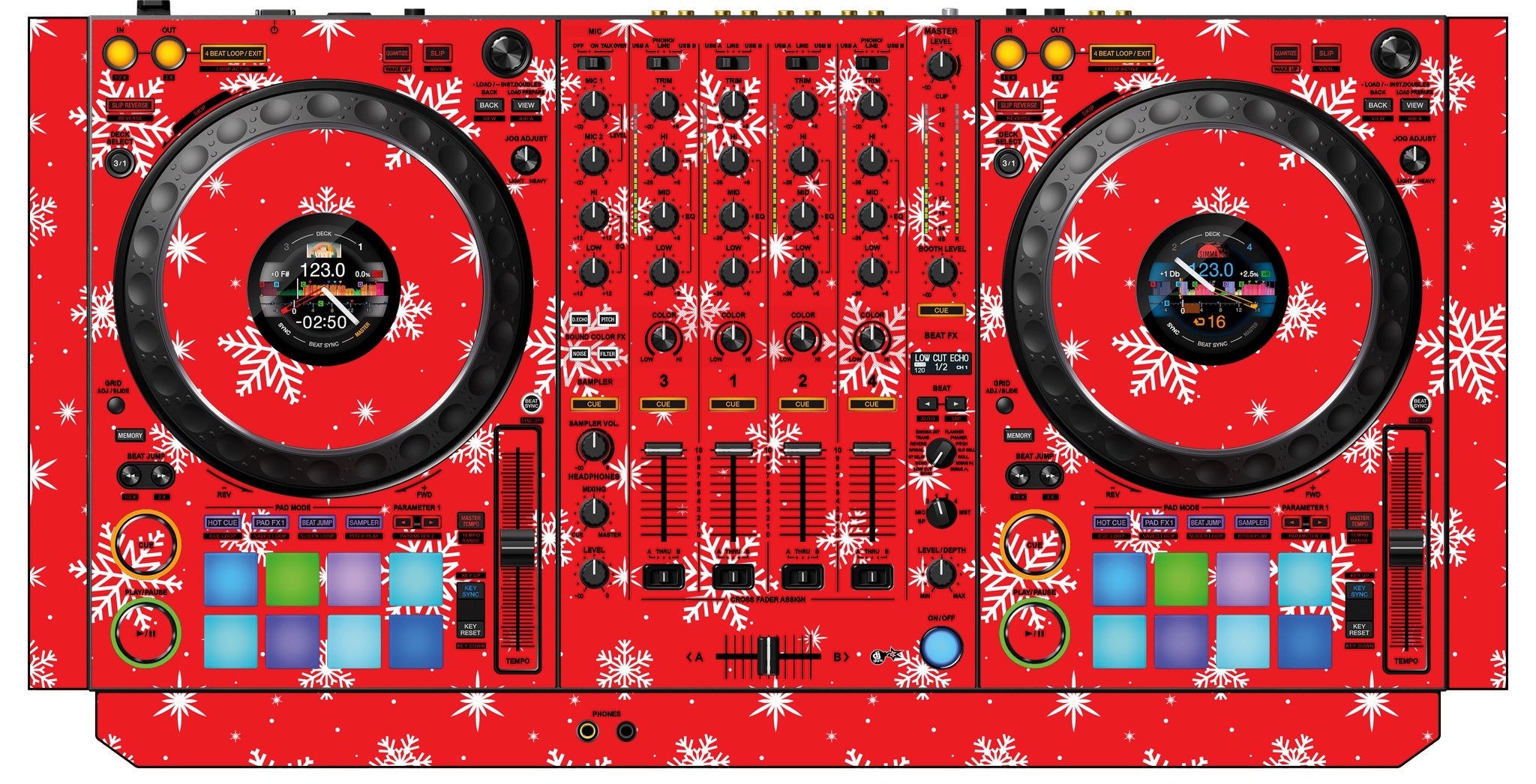 Pioneer DJ DDJ 1000 SRT Skin X-MAS Red Snowflakes