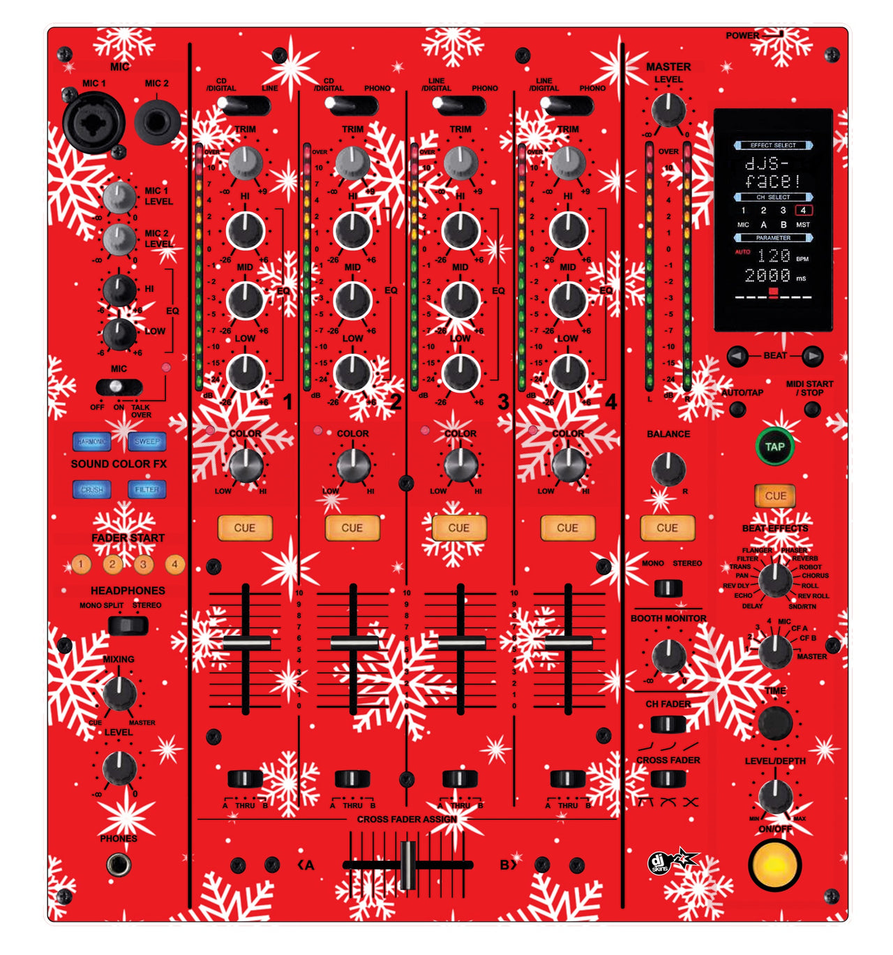 Pioneer DJ DJM 800 Skin X-MAS Red Snowflakes