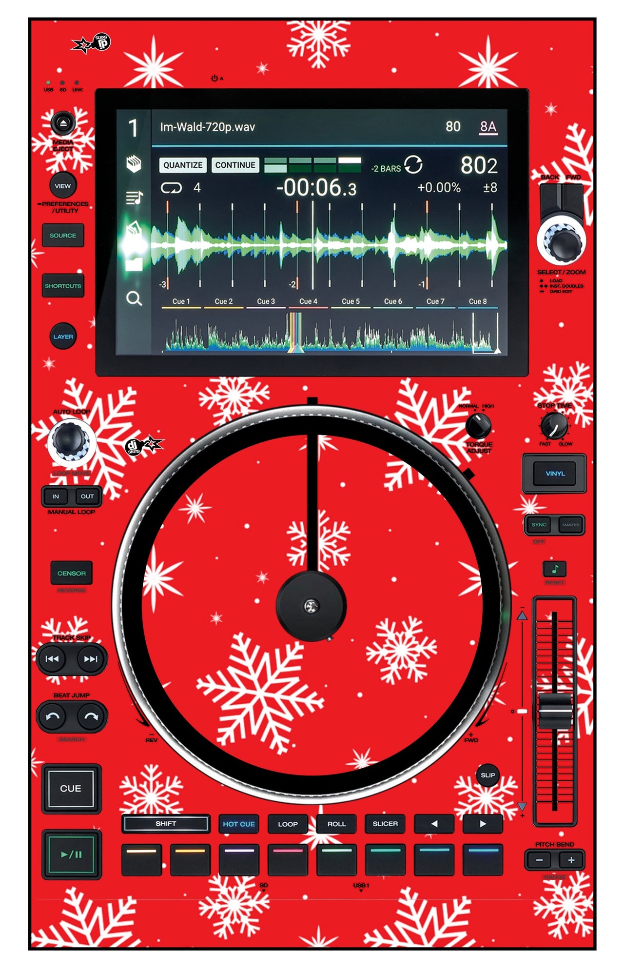 Denon DJ SC 6000 M Skin X-MAS Red Snowflakes