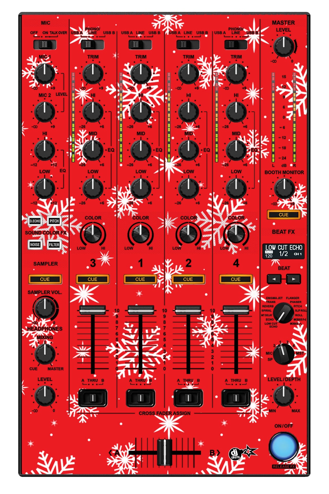 Pioneer DJ DDJ 1000 MIXER Skin X-MAS Red Snowflakes