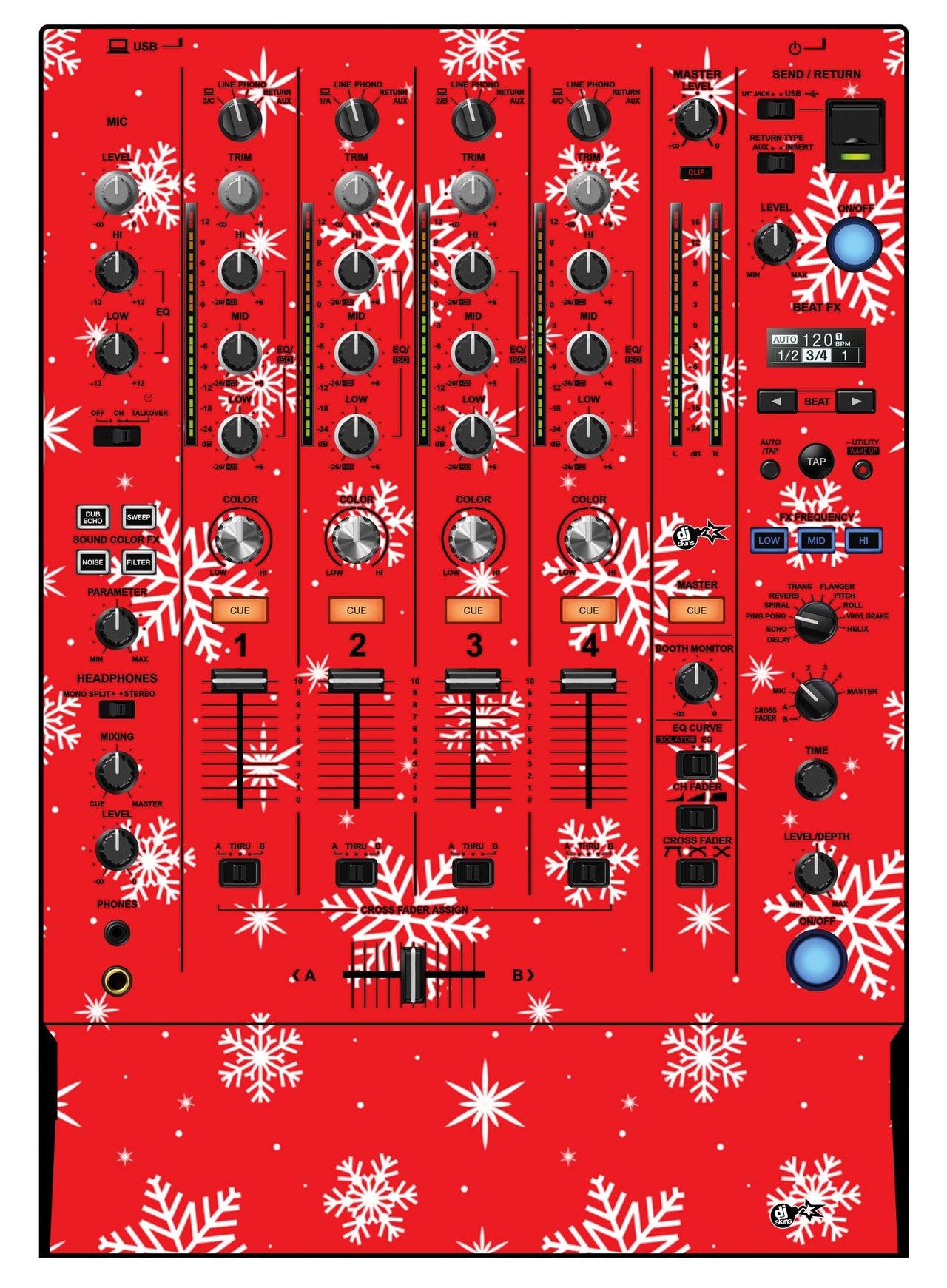 Pioneer DJ DJM 750 MK2 Skin X-MAS Red Snowflakes
