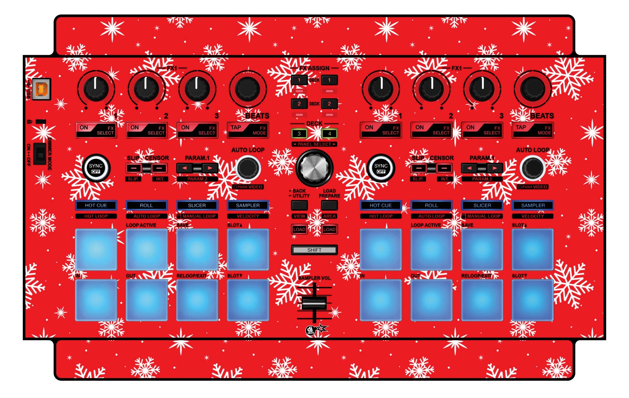 Pioneer DJ DDJ SP 1 Skin X-MAS Red Snowflakes