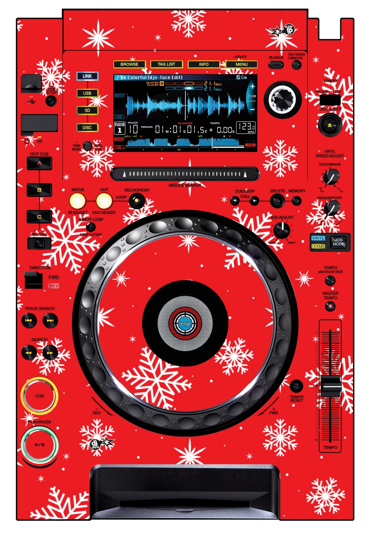 Pioneer DJ CDJ 2000 Skin X-MAS Red Snowflakes
