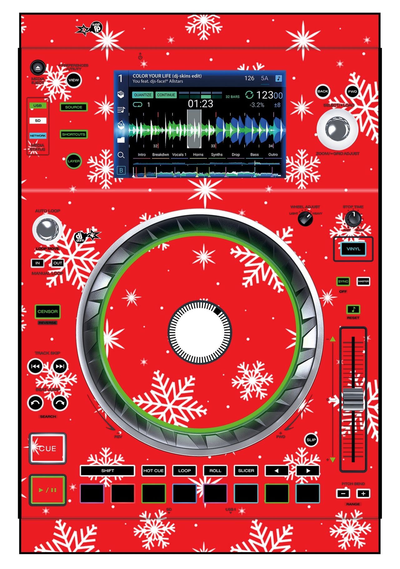 Denon DJ SC 5000 Skin X-MAS Red Snowflakes
