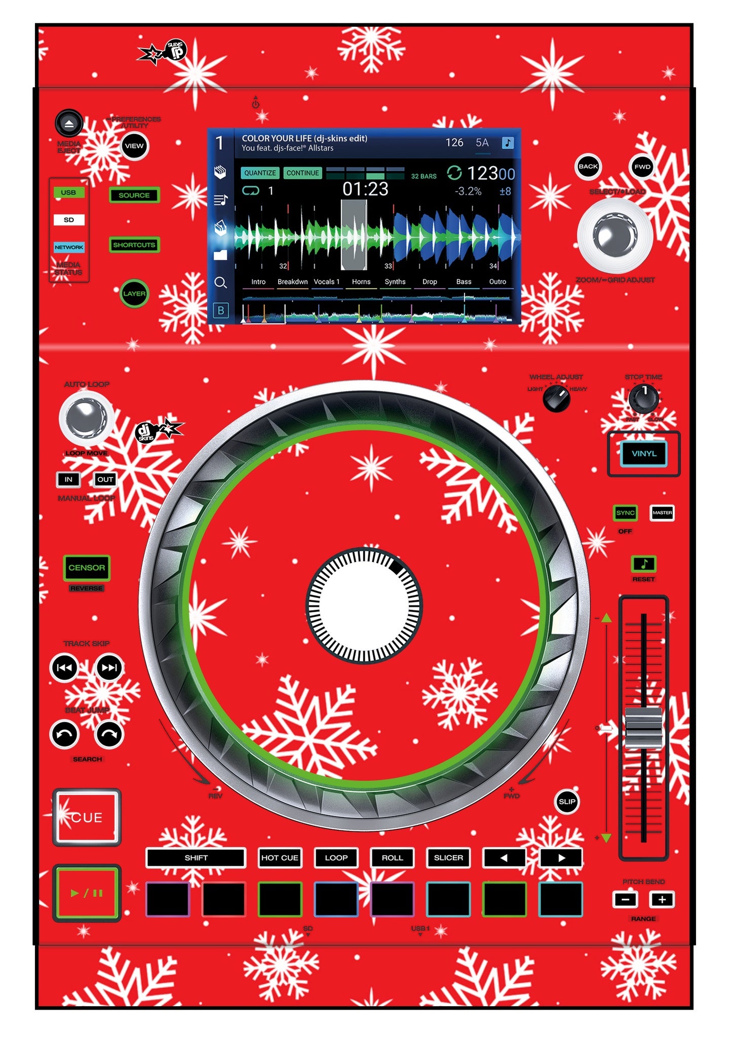Denon DJ SC 5000 Skin X-MAS Red Snowflakes