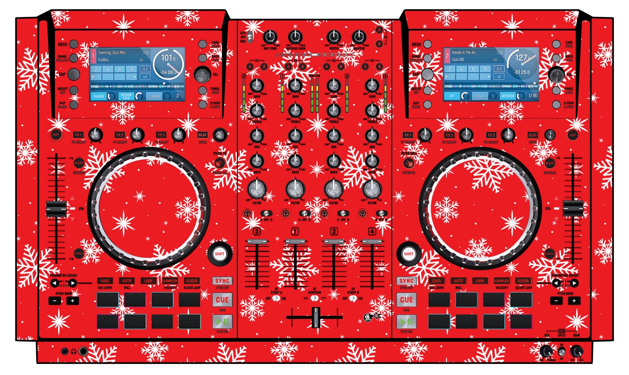 Numark NV Skin X-MAS Red Snowflakes