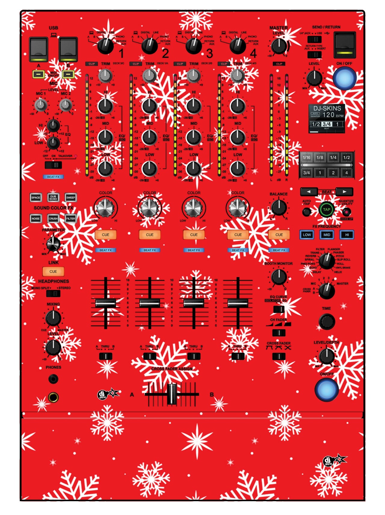 Pioneer DJ DJM 900 NEXUS 2 Skin X-MAS Red Snowflakes