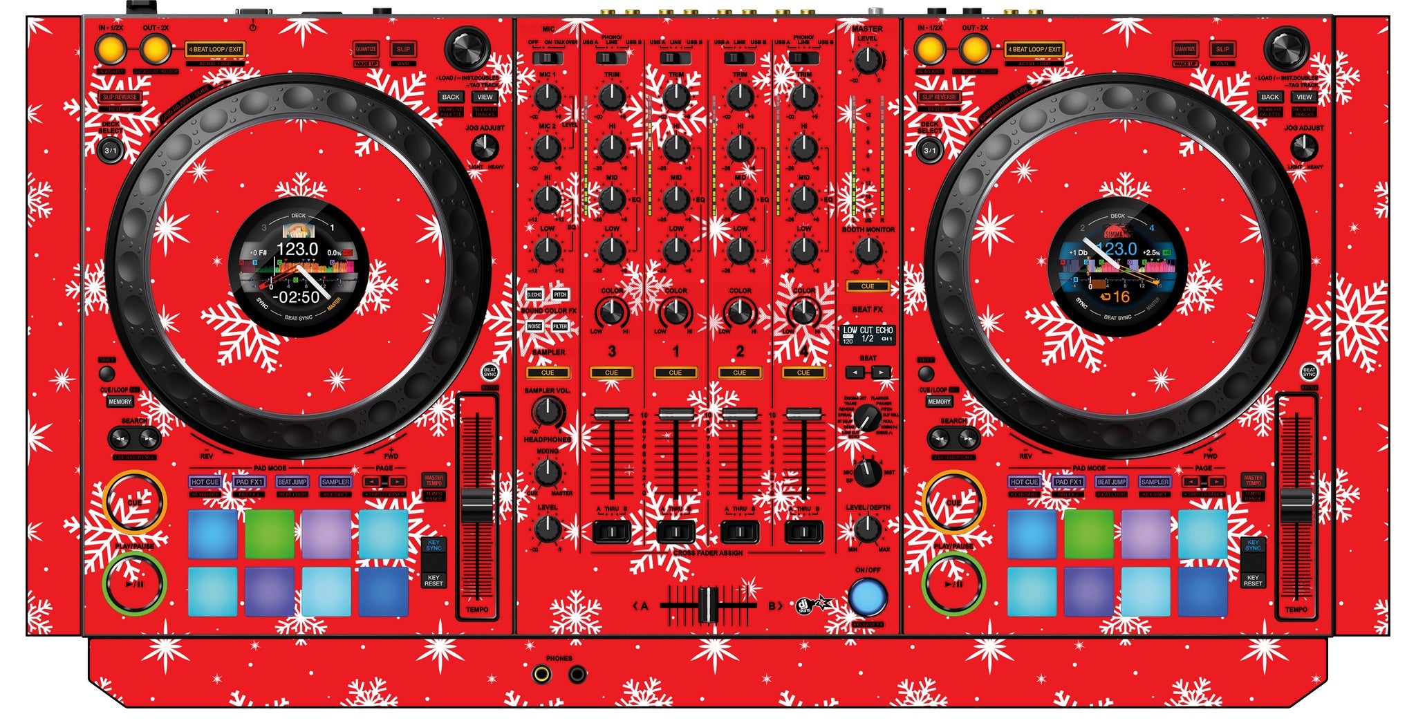 Pioneer DJ DDJ 1000 Skin X-MAS Red Snowflakes