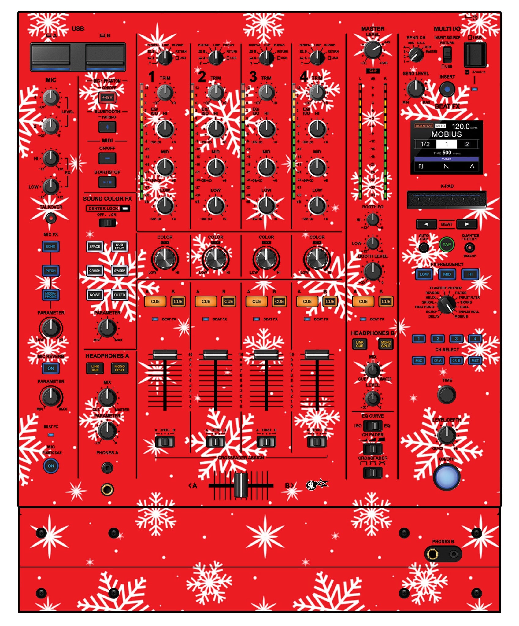 Pioneer DJ DJM A9 Skin X-MAS Red Snowflakes