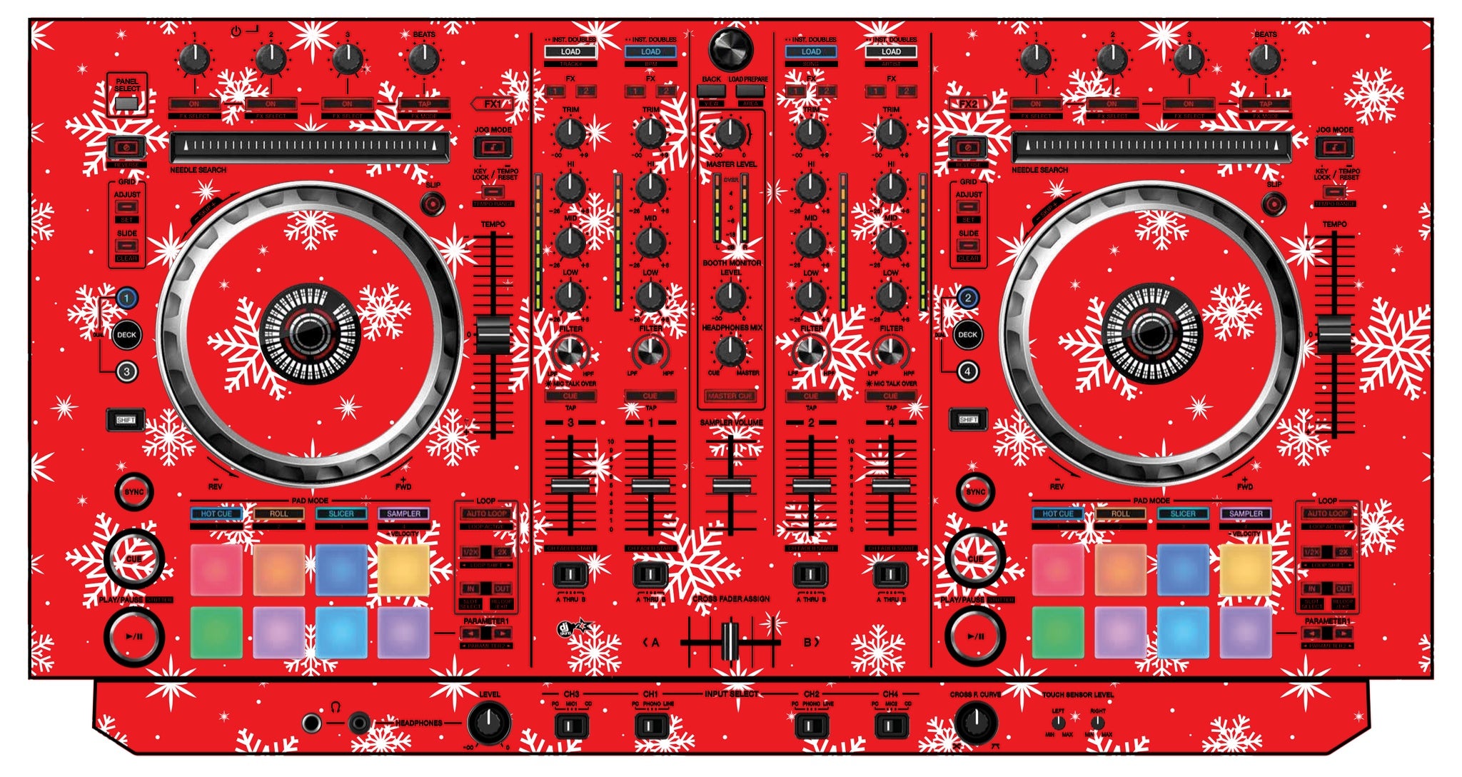 Pioneer DJ DDJ SX Skin X-MAS Red Snowflakes