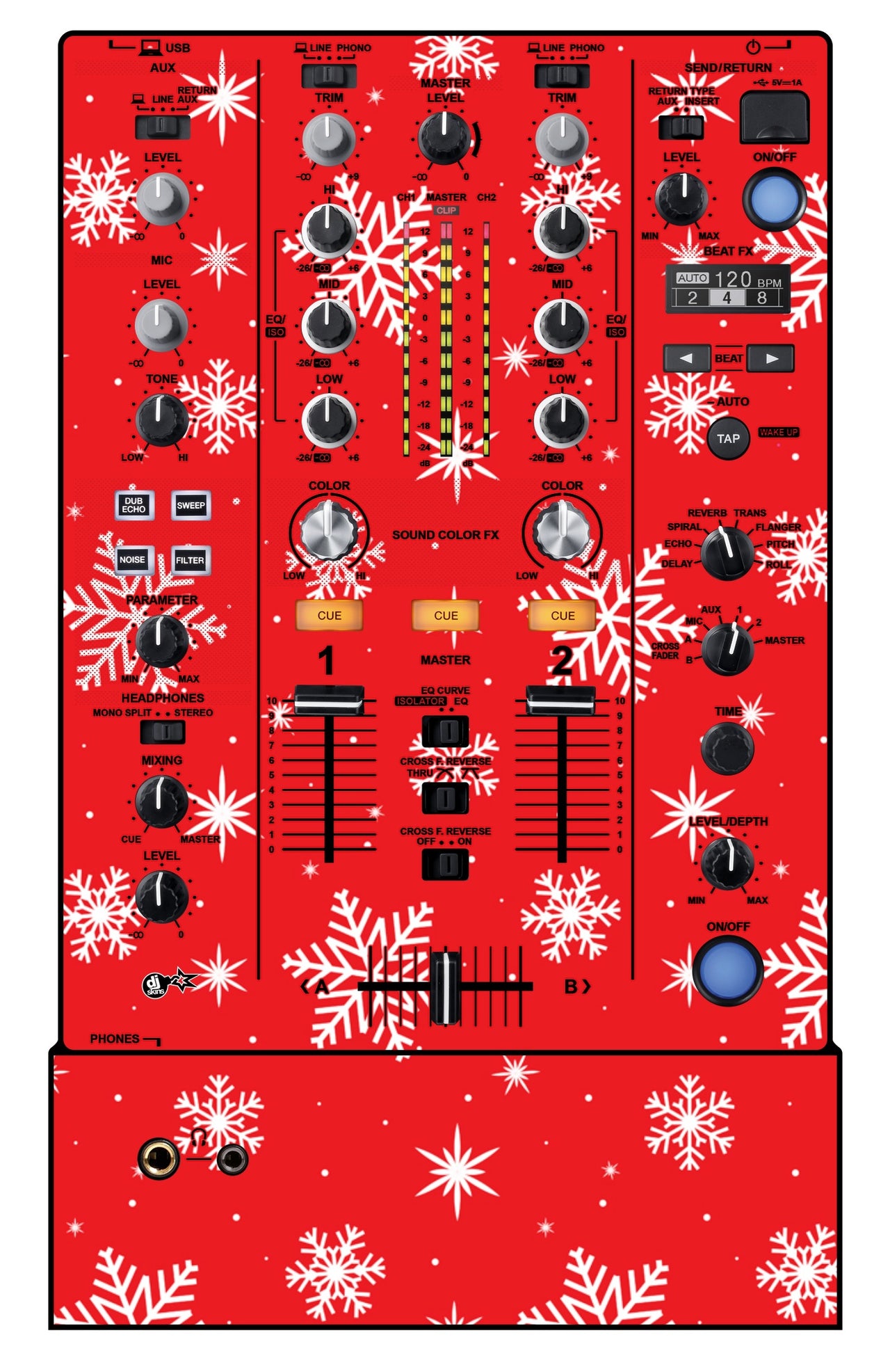 Pioneer DJ DJM 450 Skin X-MAS Red Snowflakes