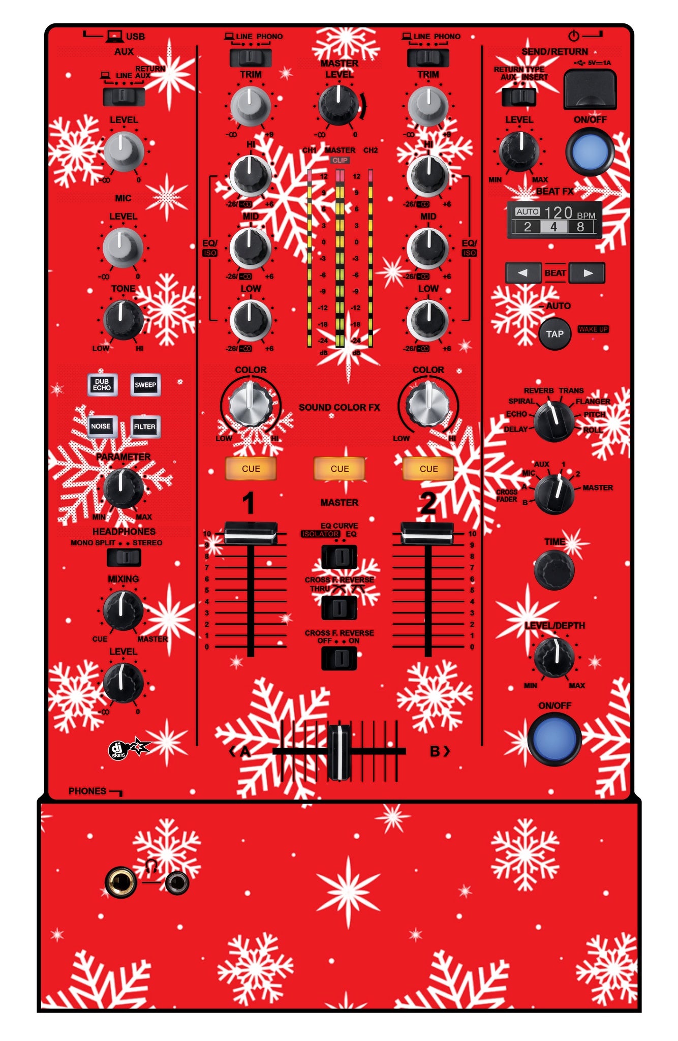 Pioneer DJ DJM 450 Skin X-MAS Red Snowflakes