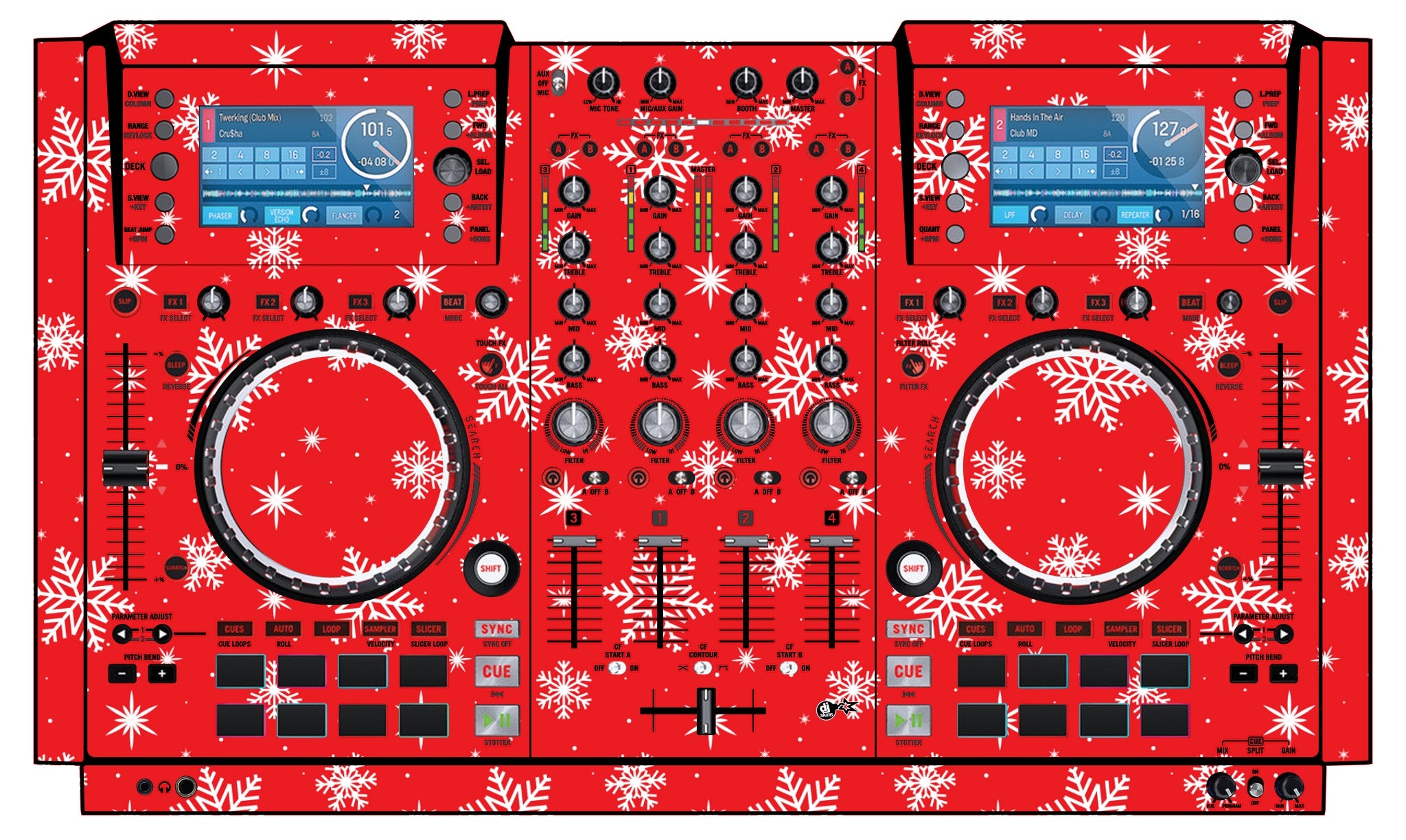 Numark NV 2 Skin X-MAS Red Snowflakes